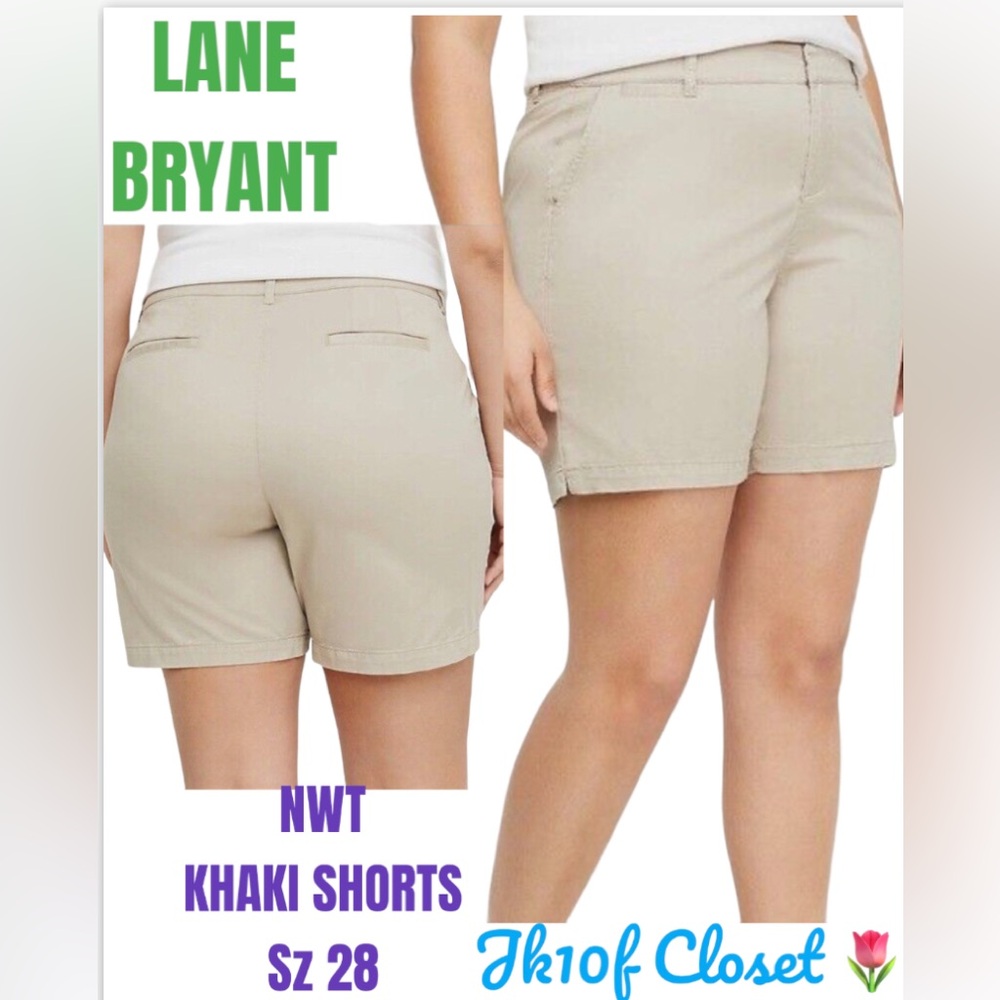LOWEST🌺 NWT LANE BRYANT Sz28 KHAKI COTTON & SPANDEX SHORTS - Picture 9 of 9